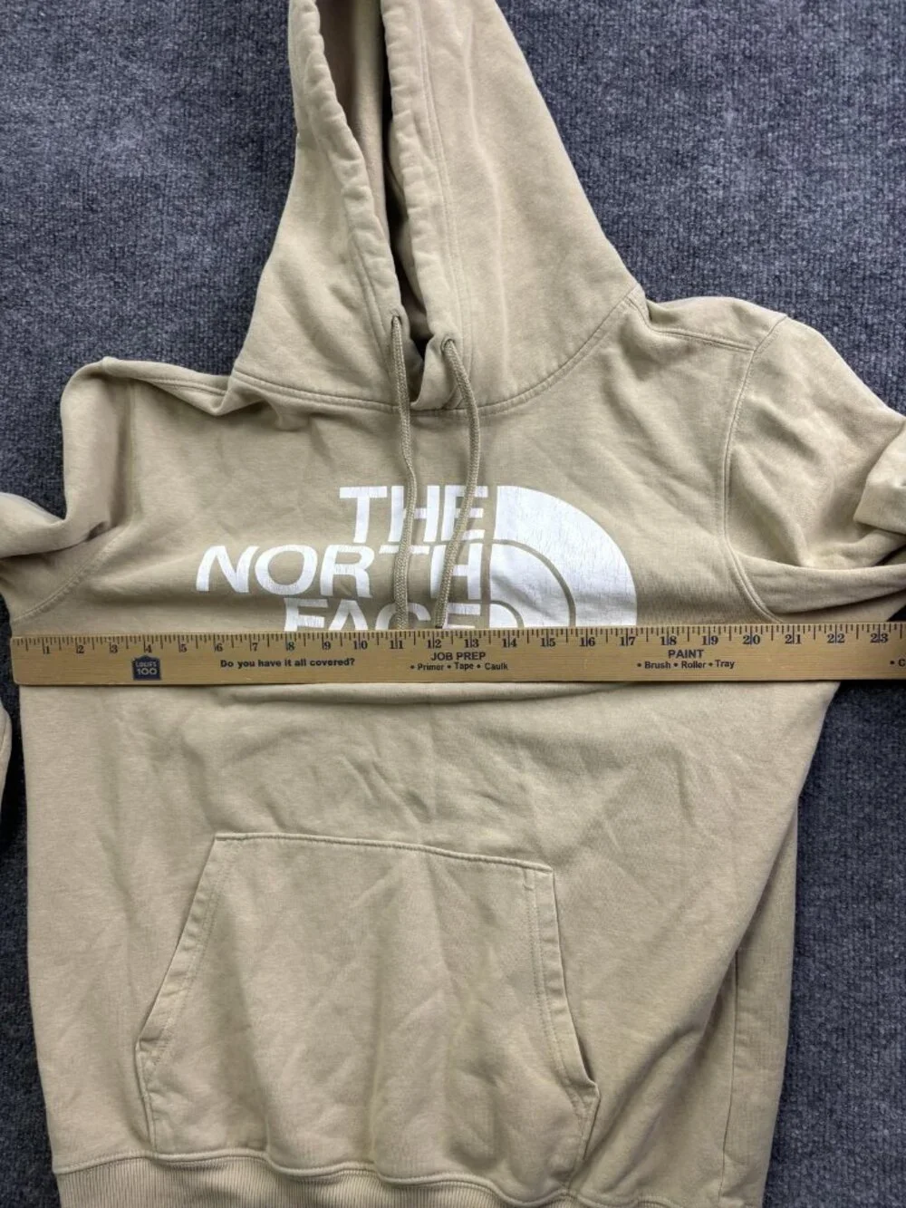 The North Face Hoodie Mens Medium Beige Pullover Fleece Sweatshirt Logo Graphic‎